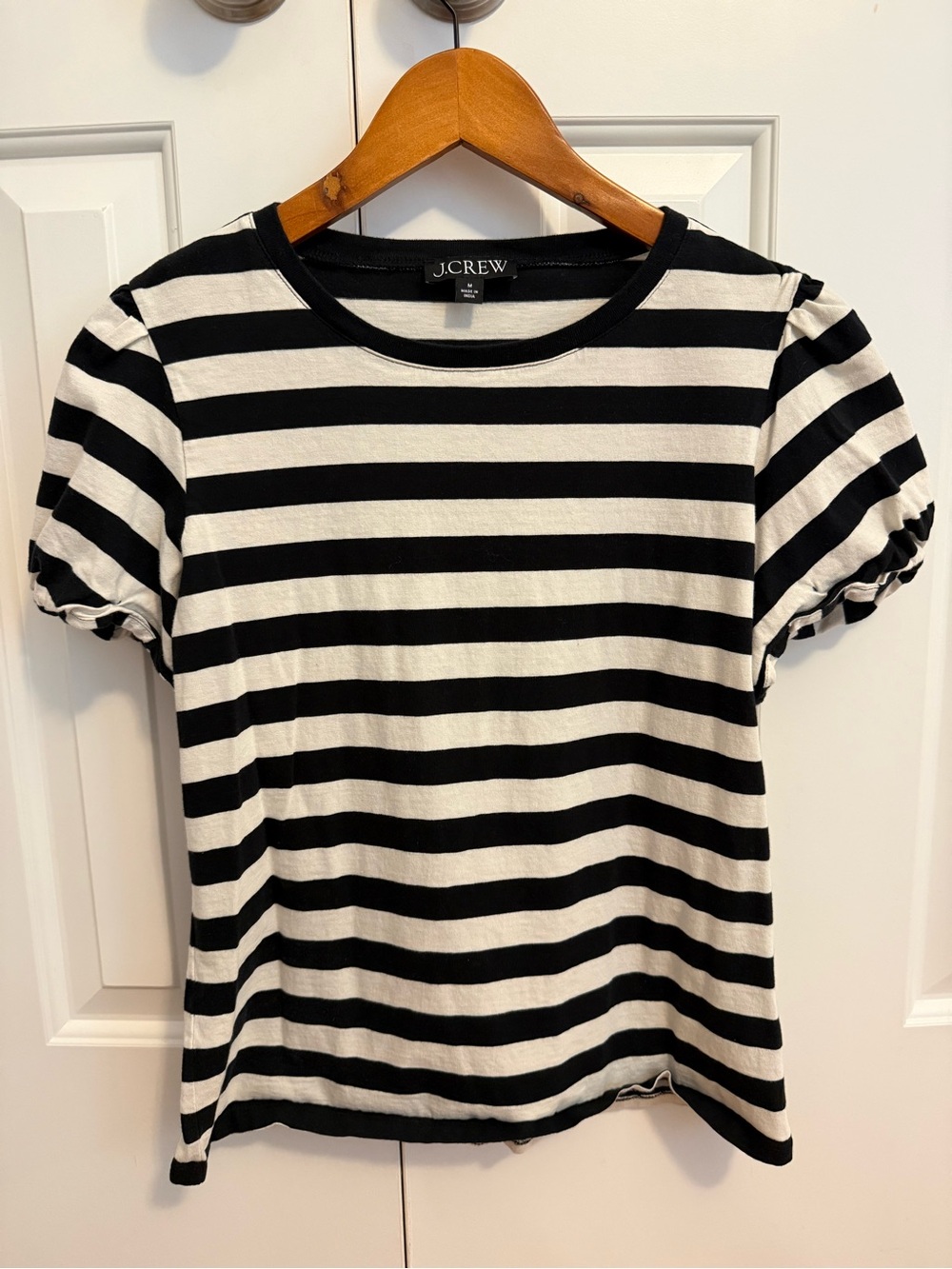J.Crew Vintage jersey puff-sleeve T-shirt in stripe Size Medium - Picture 2 of 9